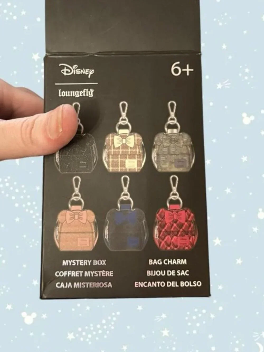 Disney Loungefly black and silver tinsel fuzzy Minnie Mouse keychain backpack